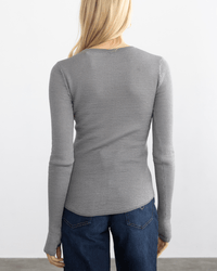 Margaret O'Leary Clothing Shirttail Waffle Crew in Gunmetal/Grey