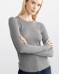 Margaret O'Leary Clothing Shirttail Waffle Crew in Gunmetal/Grey