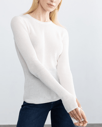 Margaret O'Leary Shirttail Waffle Crew in Latte