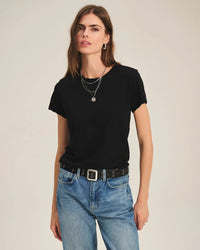 Marika Short Sleeve Crew Neck Crop Top in Black - Bliss Boutiques