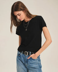 Marika Short Sleeve Crew Neck Crop Top in Black - Bliss Boutiques