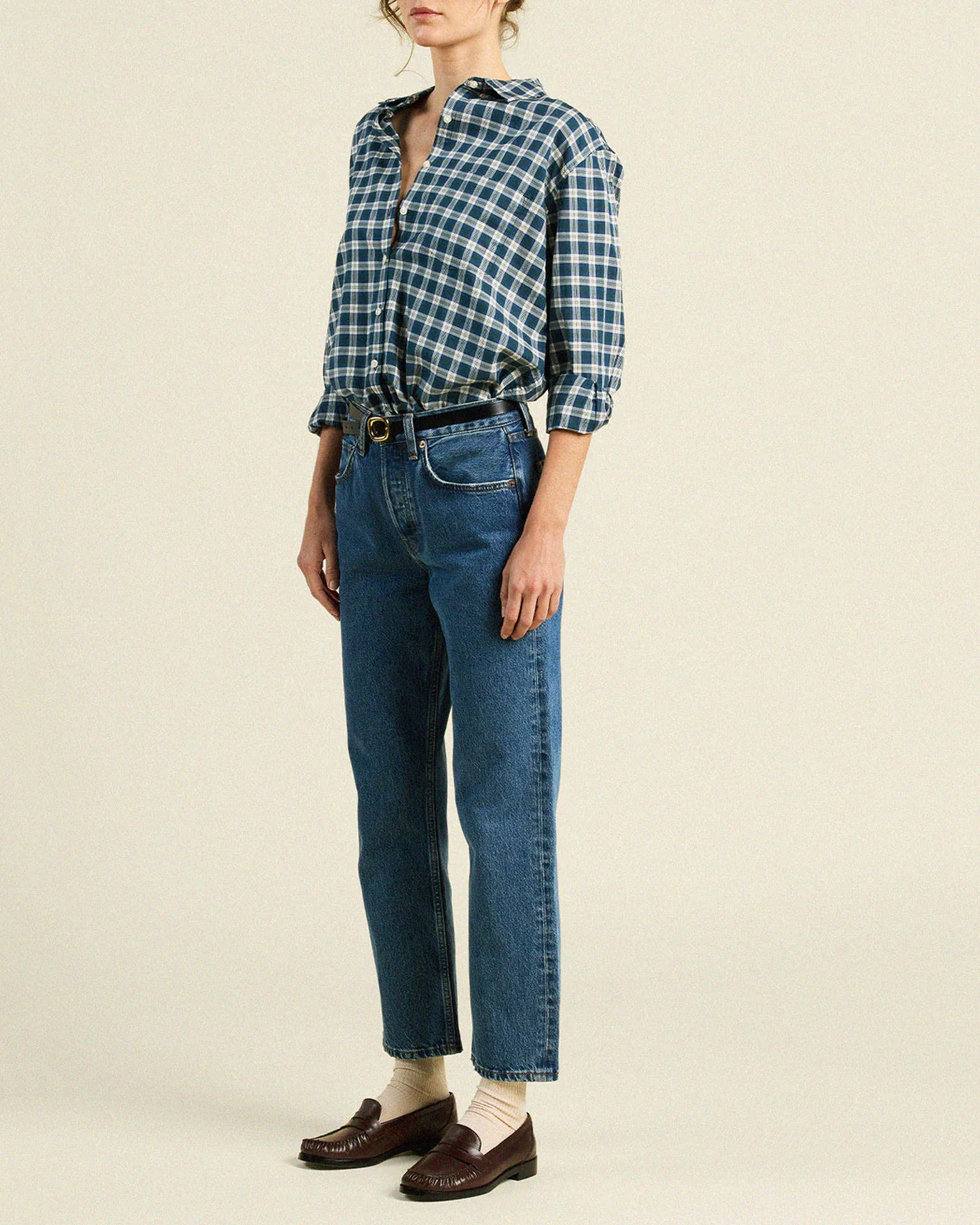 Trovata Birds of Paradis Blake Oversized Shirt in Maritime Plaid