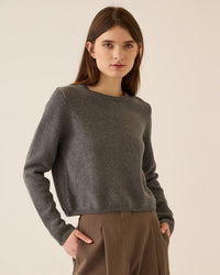 Melina Cotton Cashmere Sweater in Dark Heather Grey - Bliss Boutiques