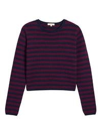 Melina Stripe Cotton Cashmere Sweater in Navy/Aubergine - Bliss Boutiques