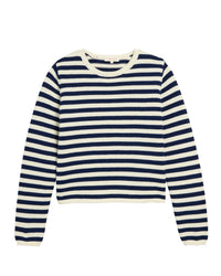 Melina Stripe Cotton Cashmere Sweater in OffWht/BalticBlue