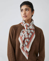 Moismont Accessories Poppy Amber Cotton Square Scarf No 680 in Poppy