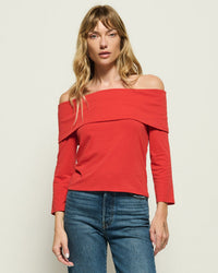 Nation LTD Alexi Off The Shoulder T-Shirt in Aurora Red