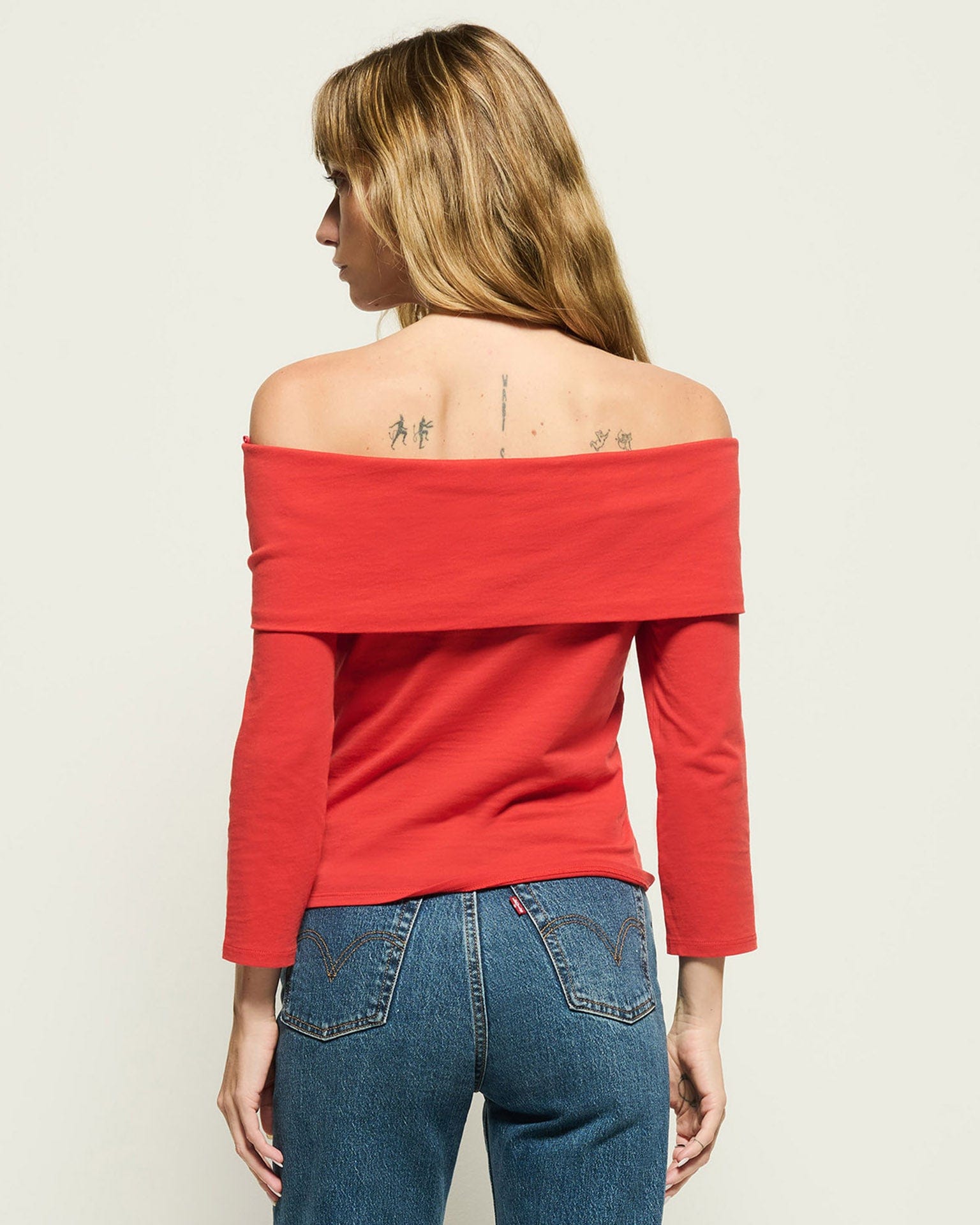 Nation LTD Alexi Off The Shoulder T-Shirt in Aurora Red