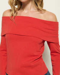 Nation LTD Alexi Off The Shoulder T-Shirt in Aurora Red