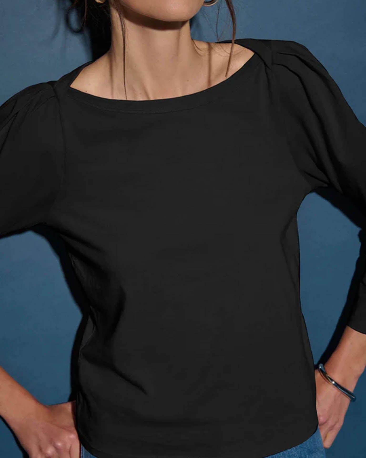 Nation LTD Amelie Envelope Neck Top in Jet Black