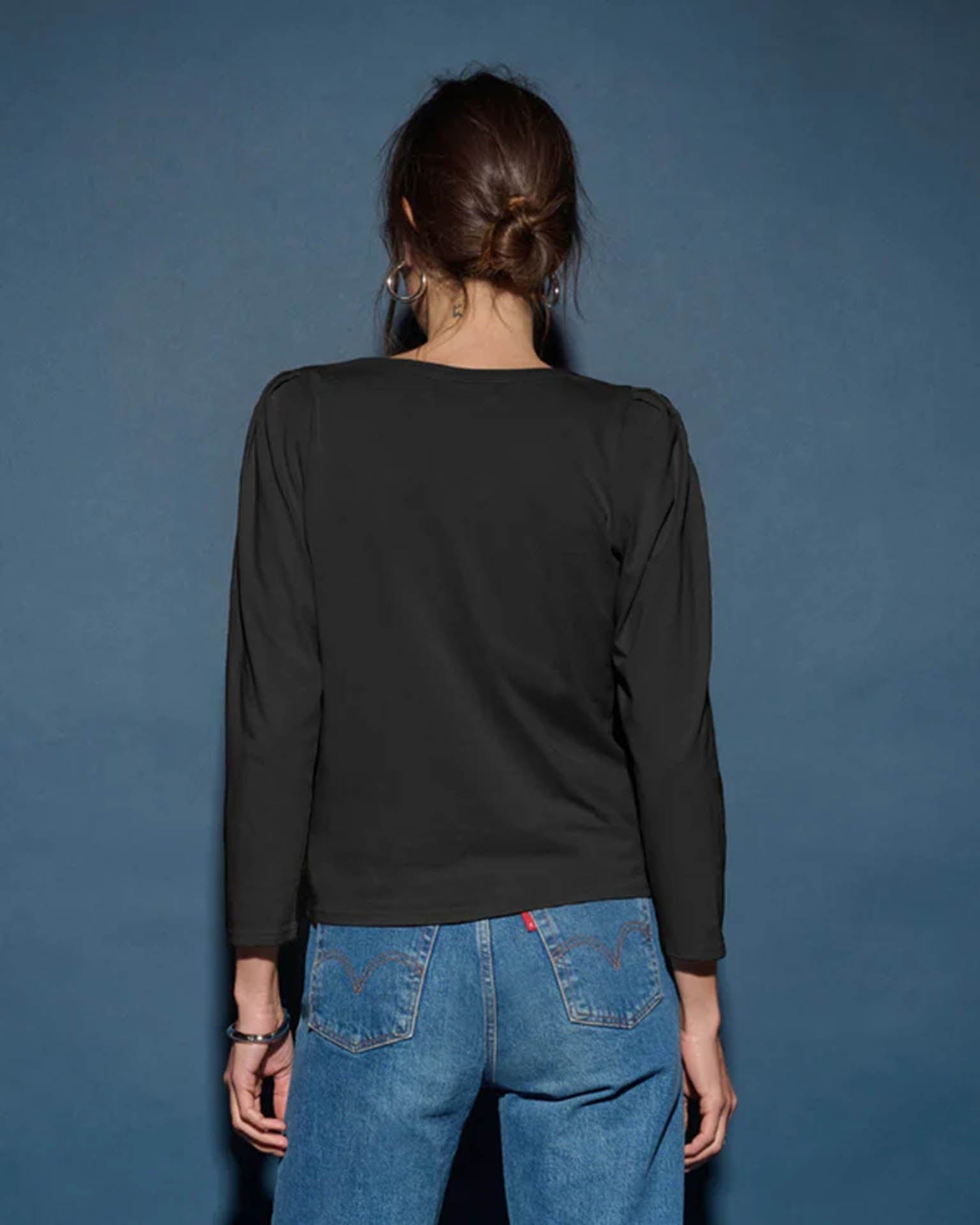 Nation LTD Amelie Envelope Neck Top in Jet Black