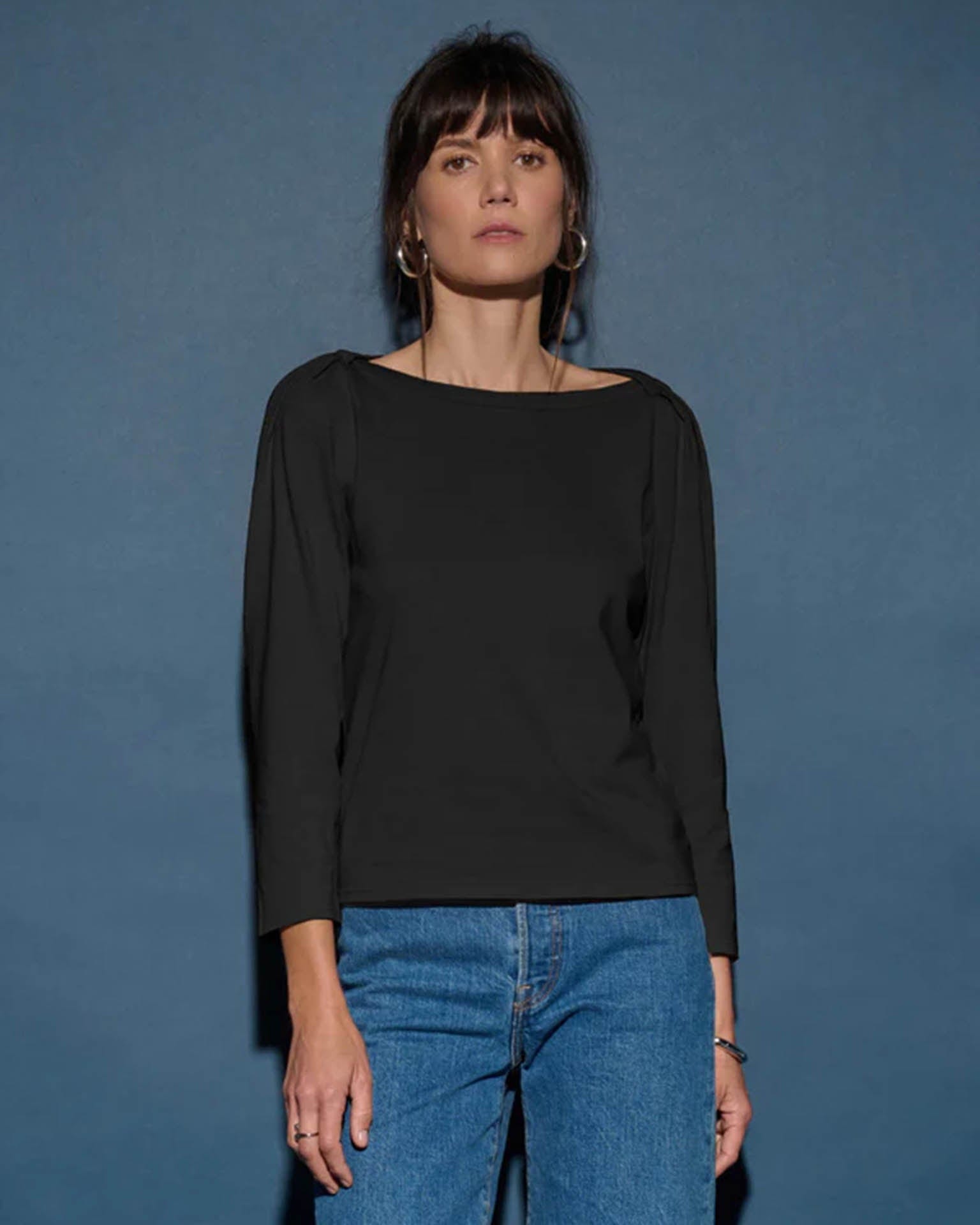 Nation LTD Amelie Envelope Neck Top in Jet Black