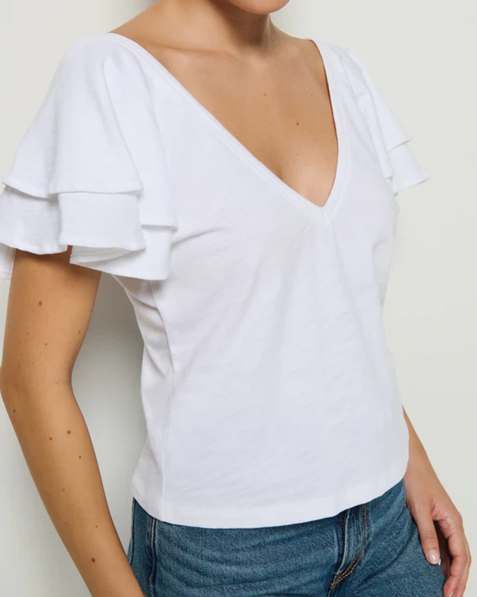 Nation LTD Cadee V-Neck Top in Optic White