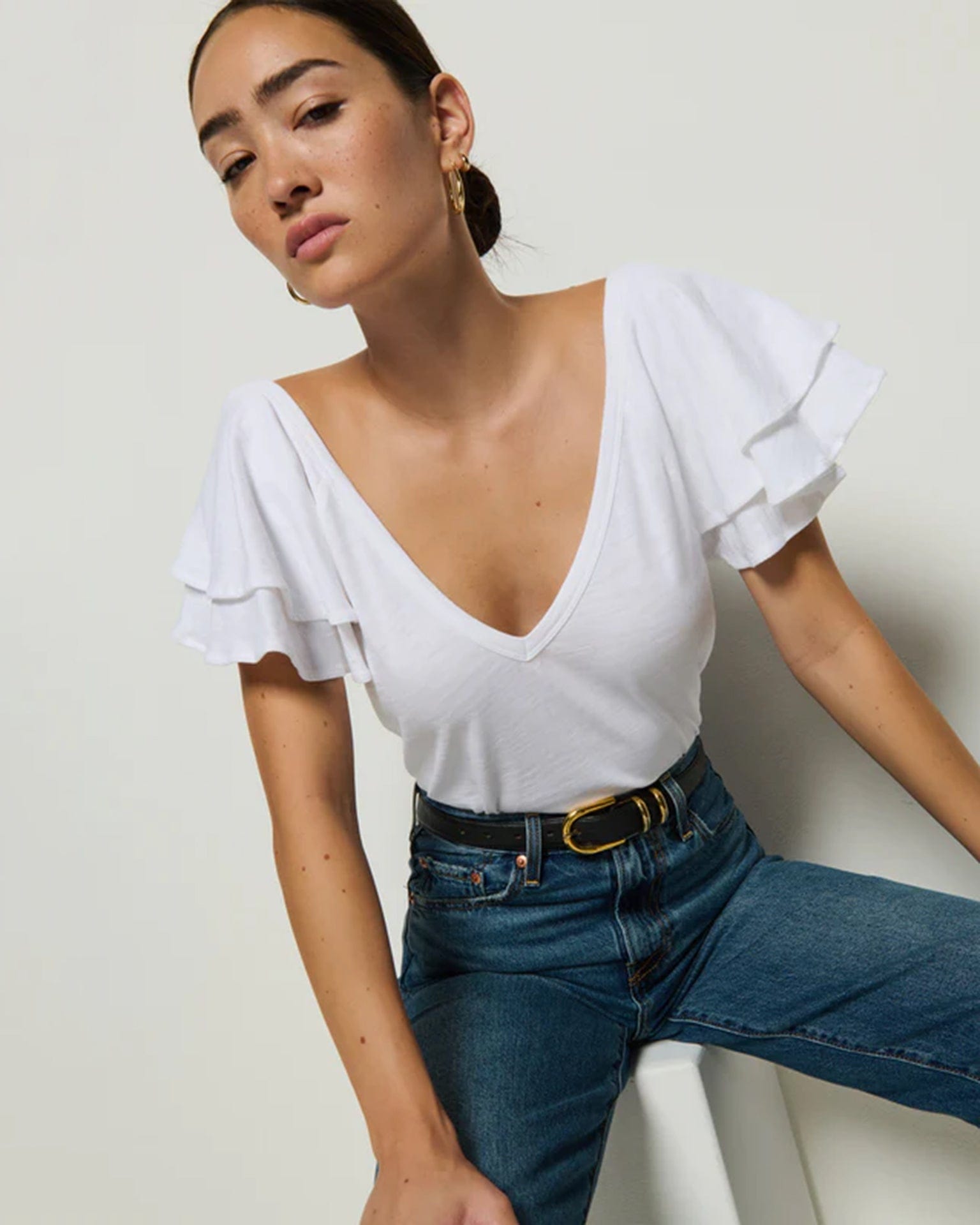 Nation LTD Cadee V-Neck Top in Optic White