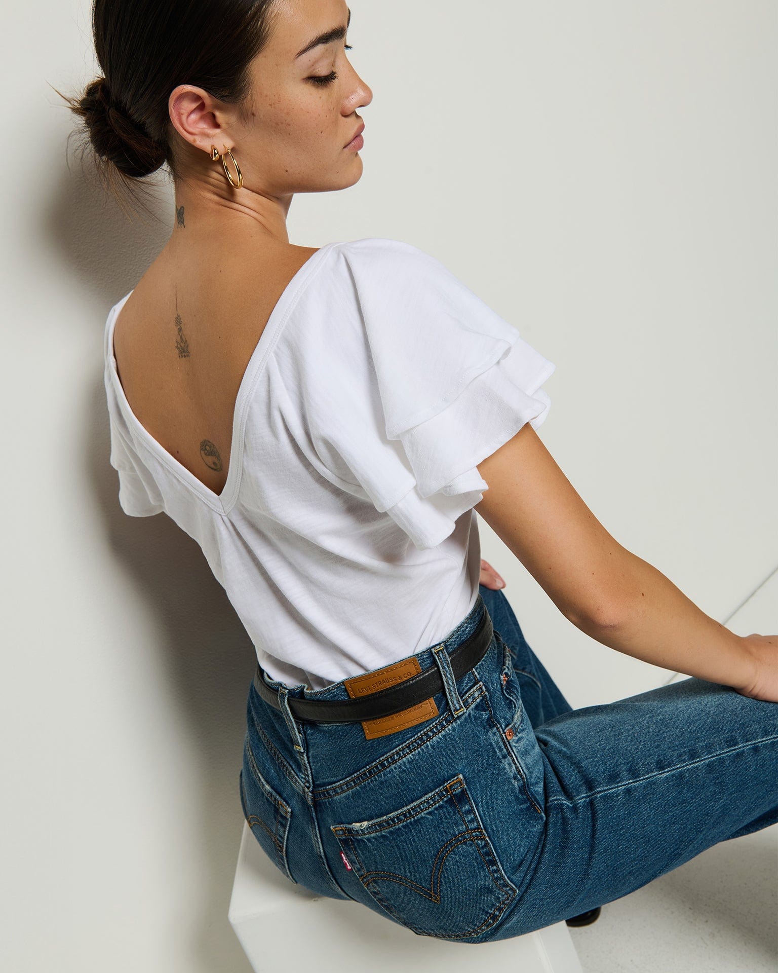 Nation LTD Cadee V-Neck Top in Optic White