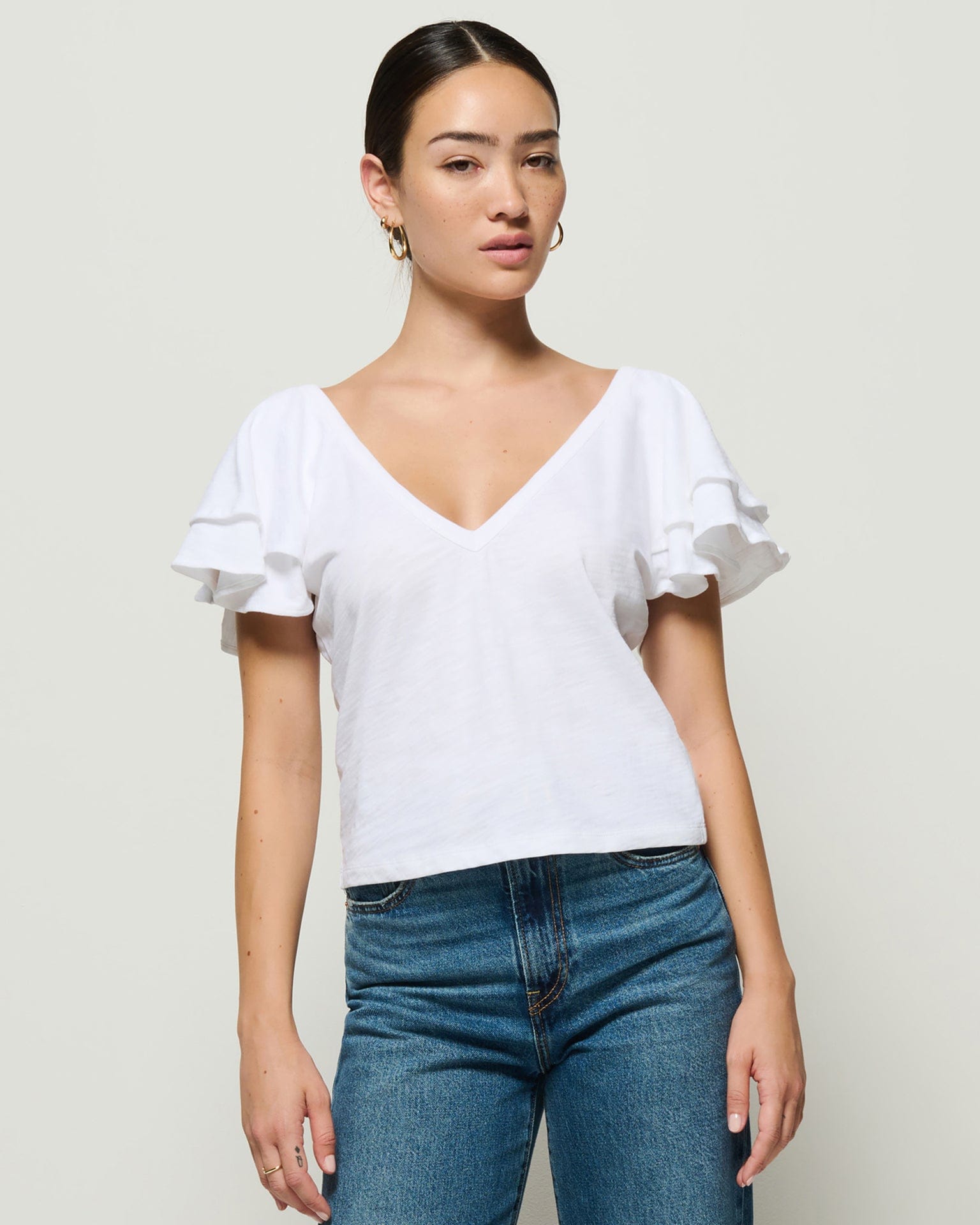 Nation LTD Cadee V-Neck Top in Optic White