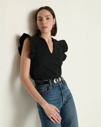 Nation LTD Christa Ruffle Sleeve Top in Jet Black