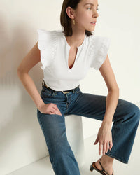 Nation LTD Clothing Christa Ruffle Sleeve Top in Optic White