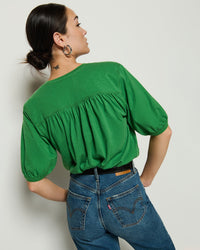 Nation LTD Edie Shirred Shoulder Top in Green Lawn