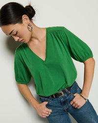 Nation LTD Edie Shirred Shoulder Top in Green Lawn
