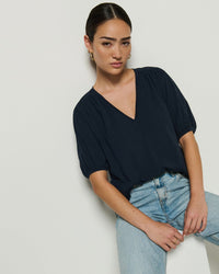 Nation LTD Edie Shirred Shoulder Top in Night Sky