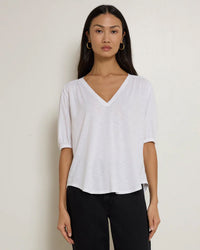 Nation LTD Edie Shirred Shoulder Top in White 3 - Bliss Boutiques