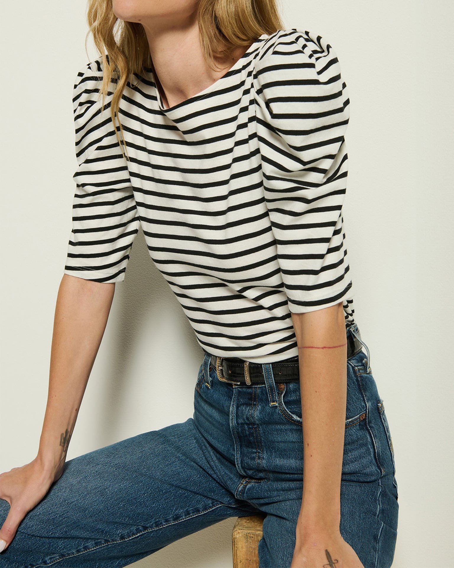 Nation LTD Emery Boat Neck Top in Cross Walk Stripe