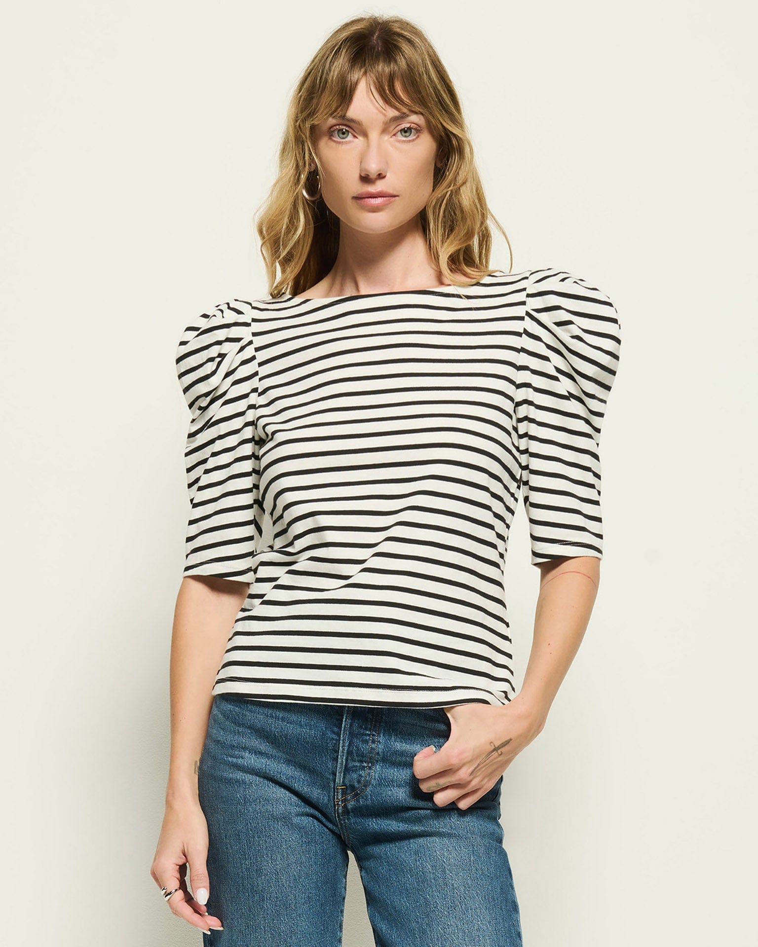 Nation LTD Emery Boat Neck Top in Cross Walk Stripe