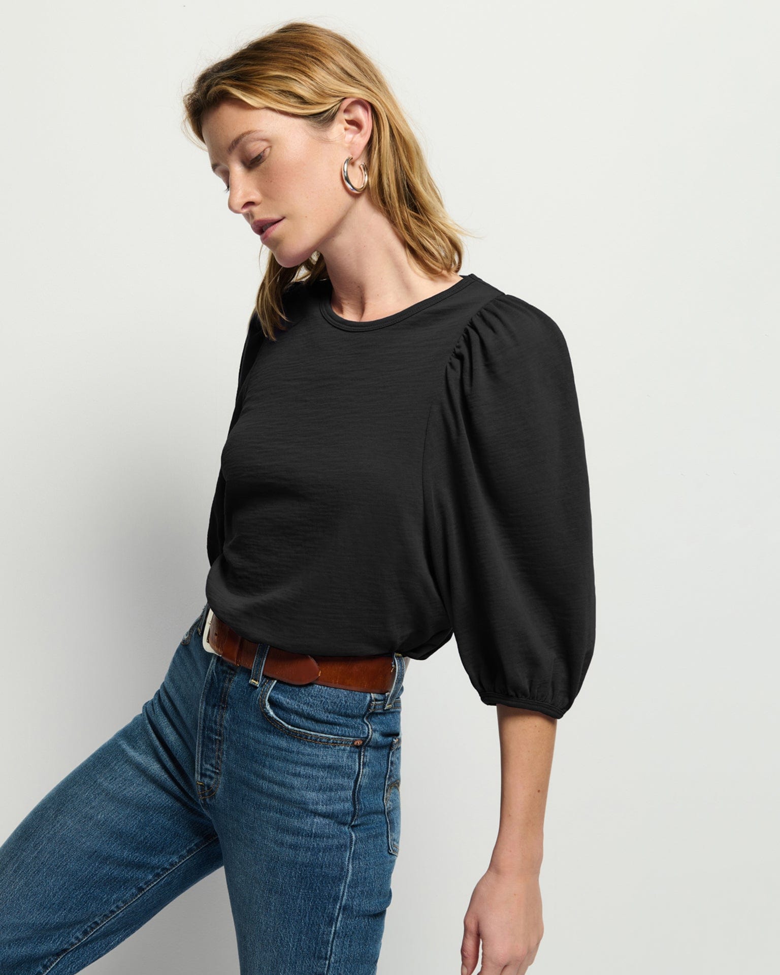 Nation LTD Evita Balloon Sleeve Top in Jet Black