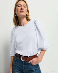 Nation LTD Evita Balloon Sleeve Top in Optic White