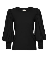 Loren Peasant Tee New Perfect Slub in Jet Black - Bliss Boutiques