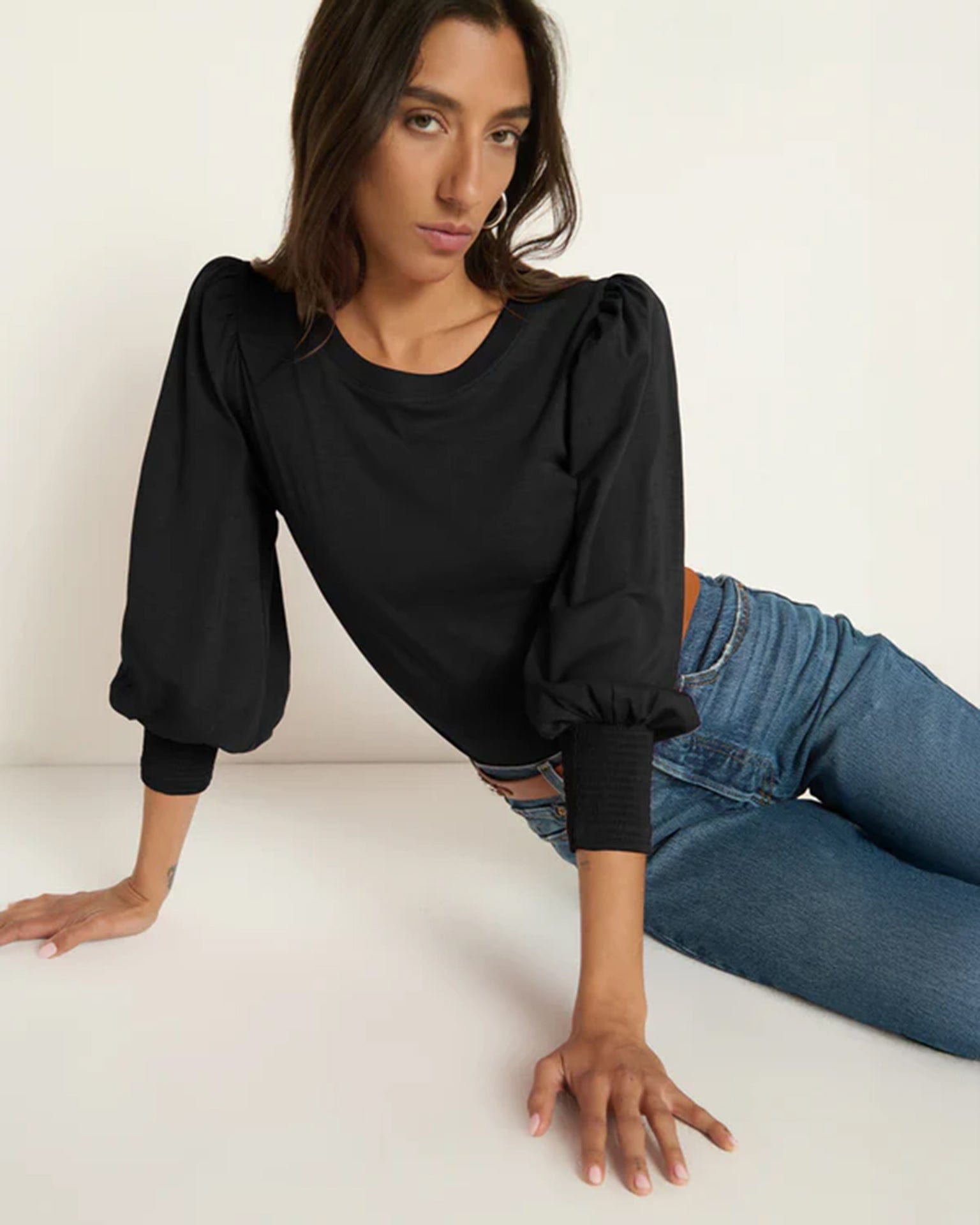 Nation LTD Loren Peasant Tee New Perfect Slub in Jet Black