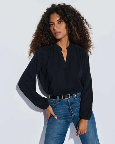 Nation LTD Maya V-Neck Top in Jet Black - Bliss Boutiques