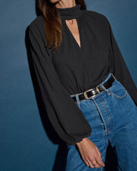 Nation LTD Clothing Rosalie Keyhole Blouse in Jet Black