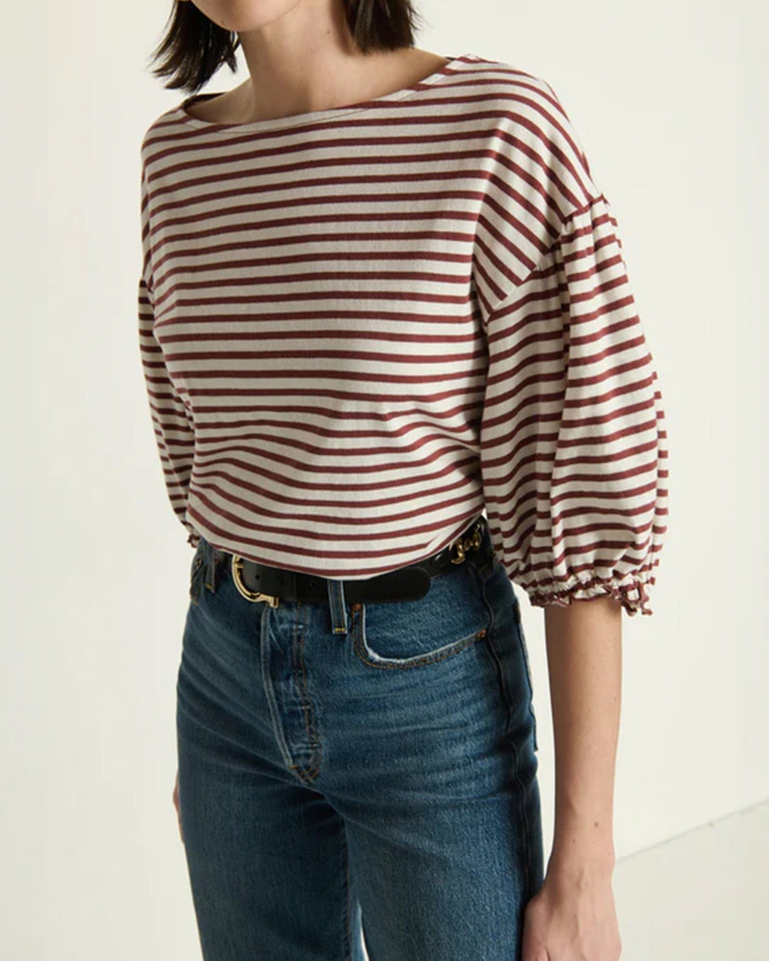 Nation LTD Sandra Boatneck Top in Sable Stripe