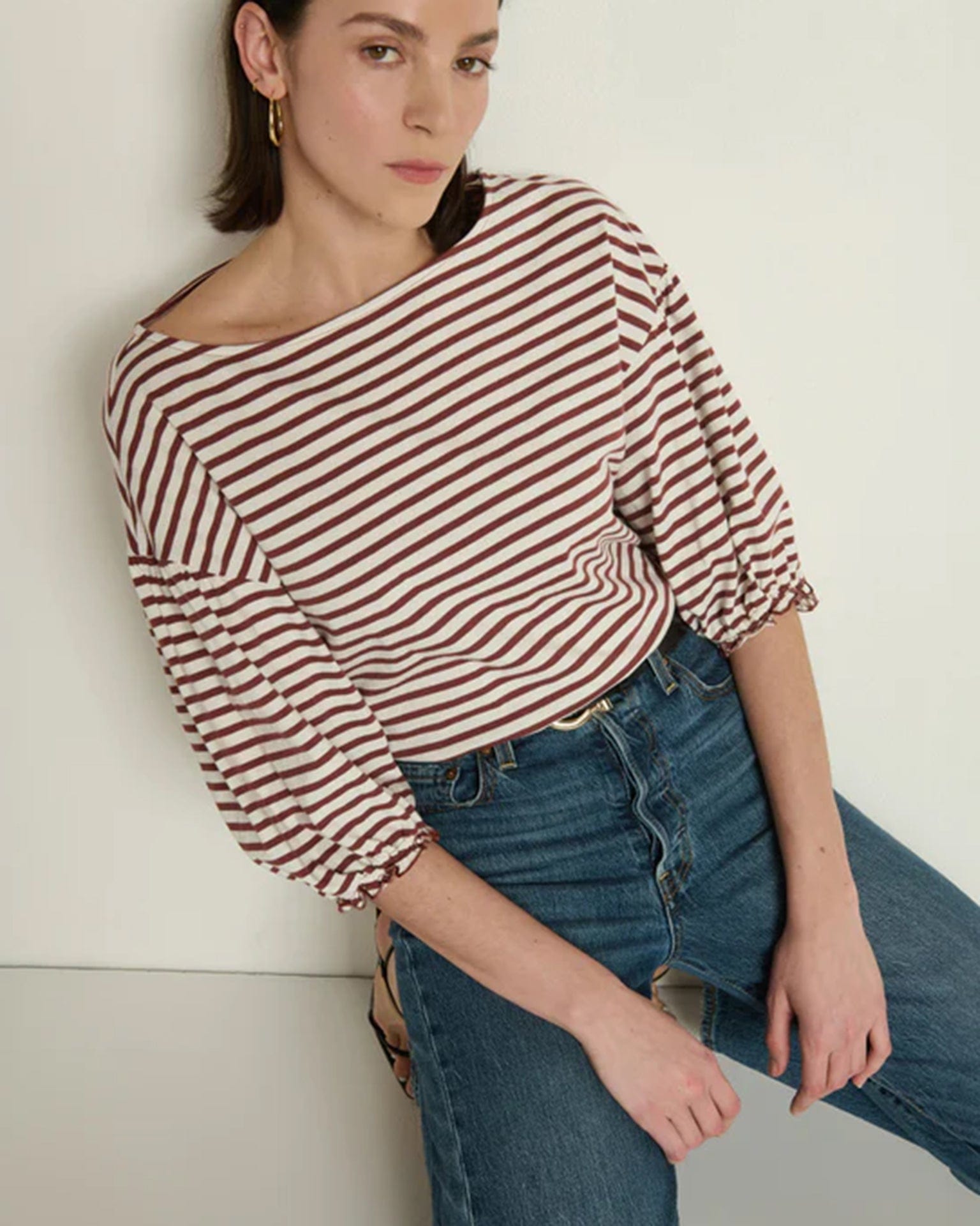 Nation LTD Sandra Boatneck Top in Sable Stripe