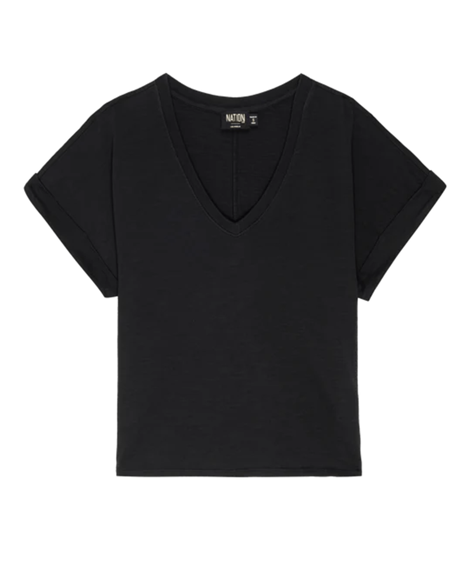 Nation LTD Stevie Cuffed V Neck in Jet Black