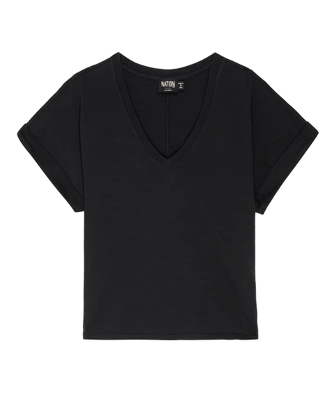 Nation LTD Stevie Cuffed V Neck in Jet Black - Bliss Boutiques