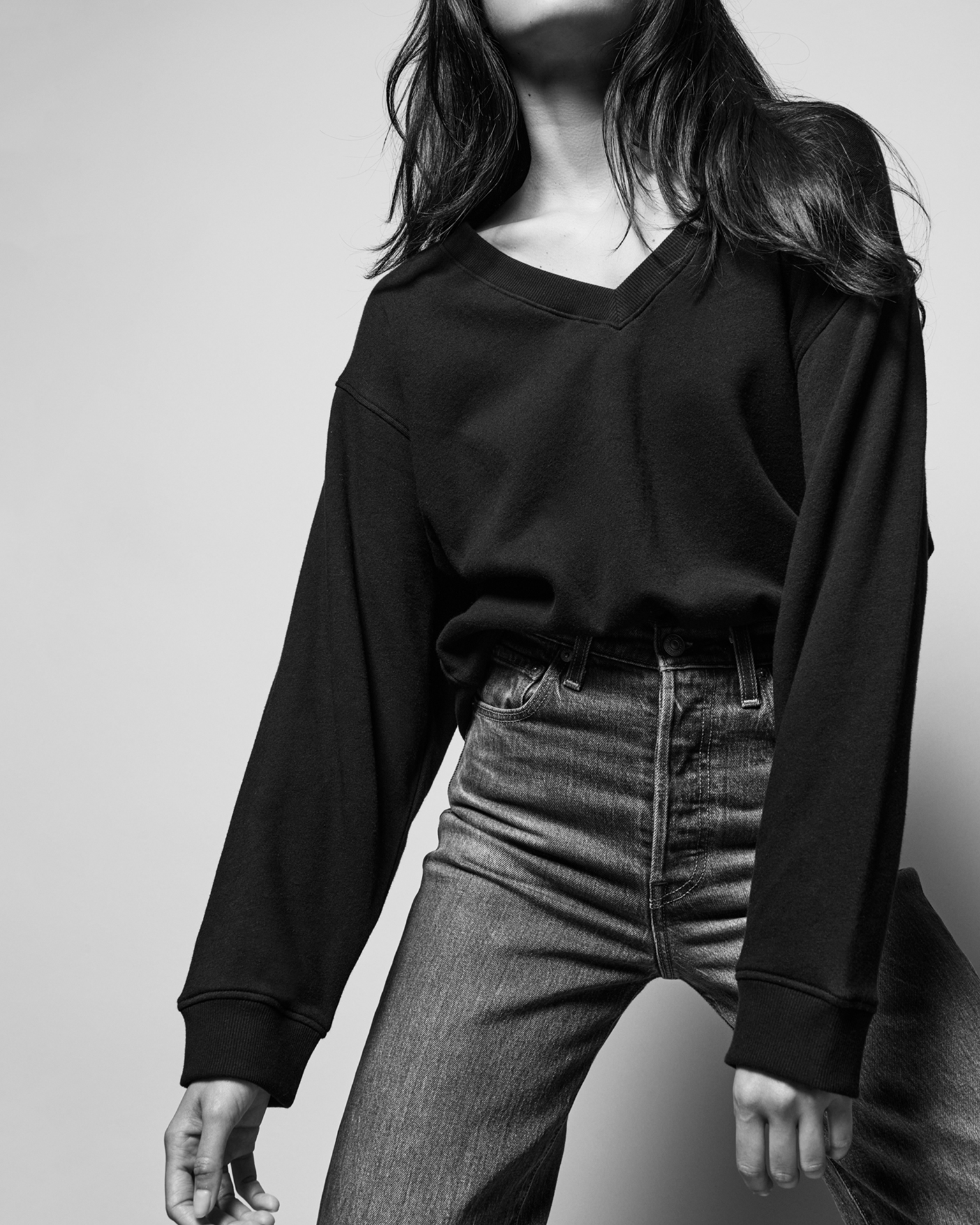 Nation LTD Wyatt Oversized V Neck in Jet Black