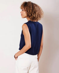Not Monday Sage Cashmere Tank in Navy