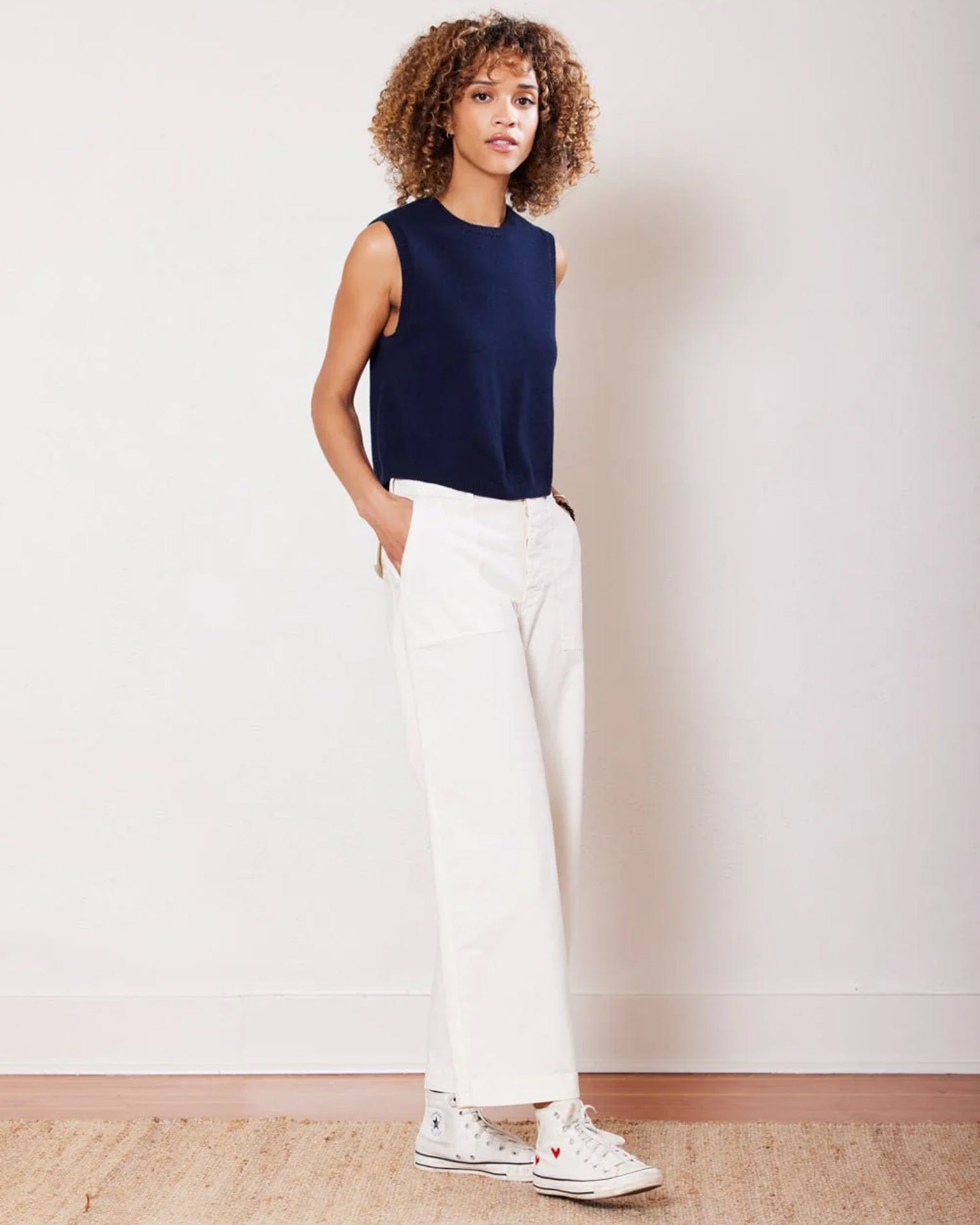 Not Monday Sage Cashmere Tank in Navy