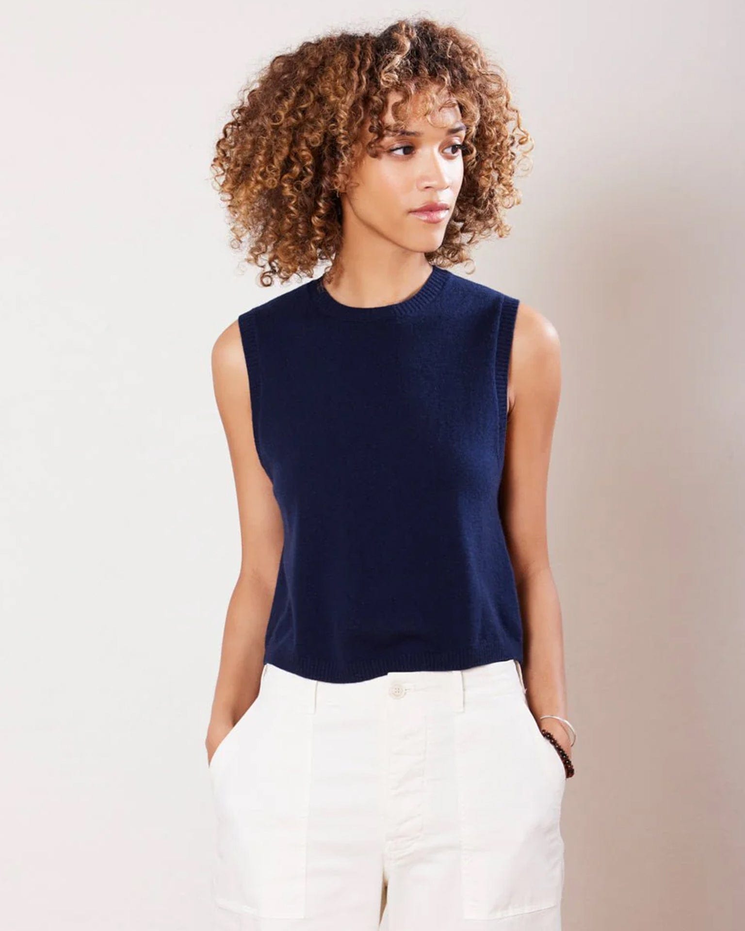 Not Monday Sage Cashmere Tank in Navy