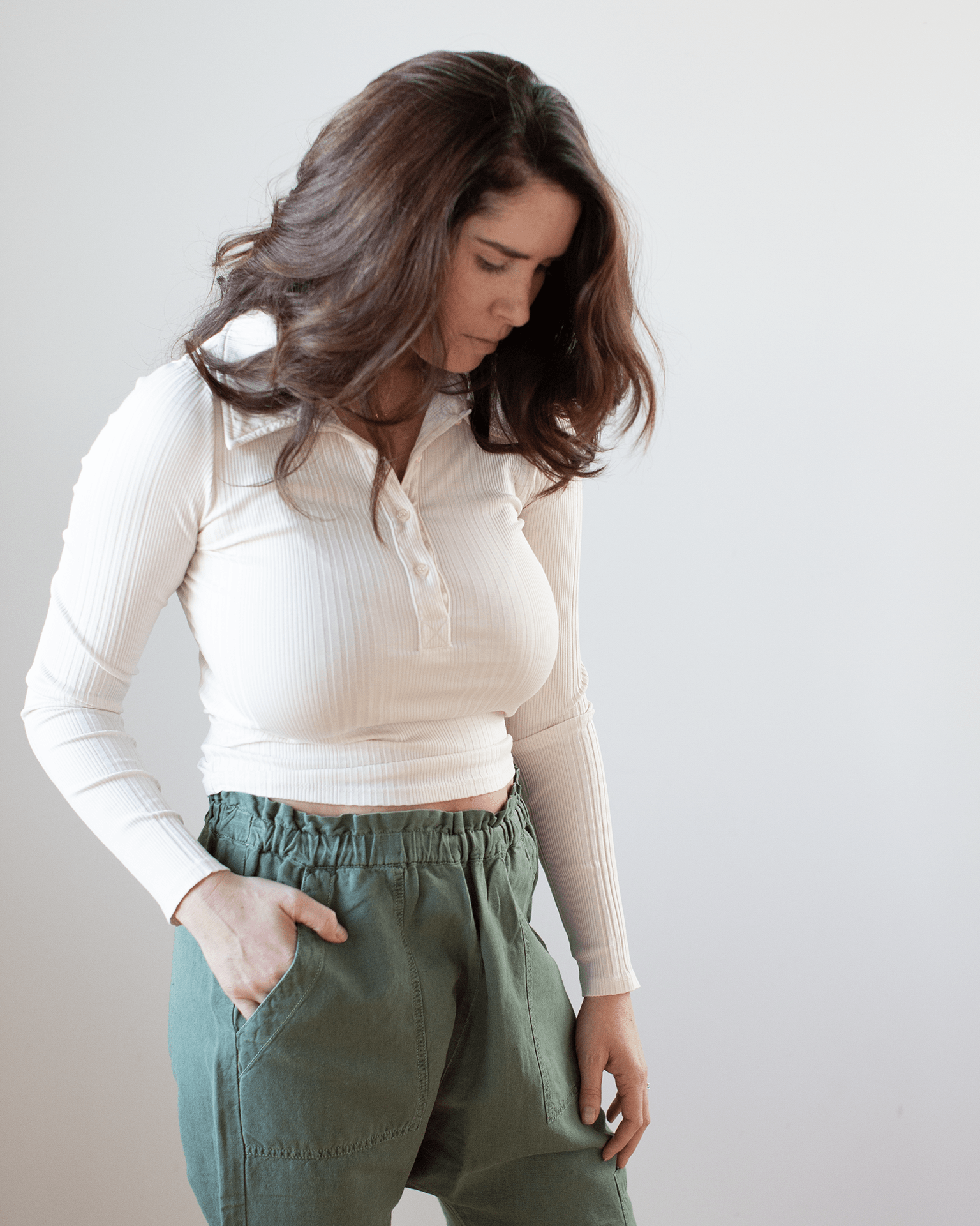 NSF Ali Fitted L/S Rib Polo in Ivory