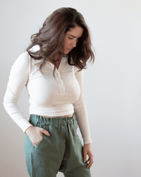 NSF Ali Fitted L/S Rib Polo in Ivory