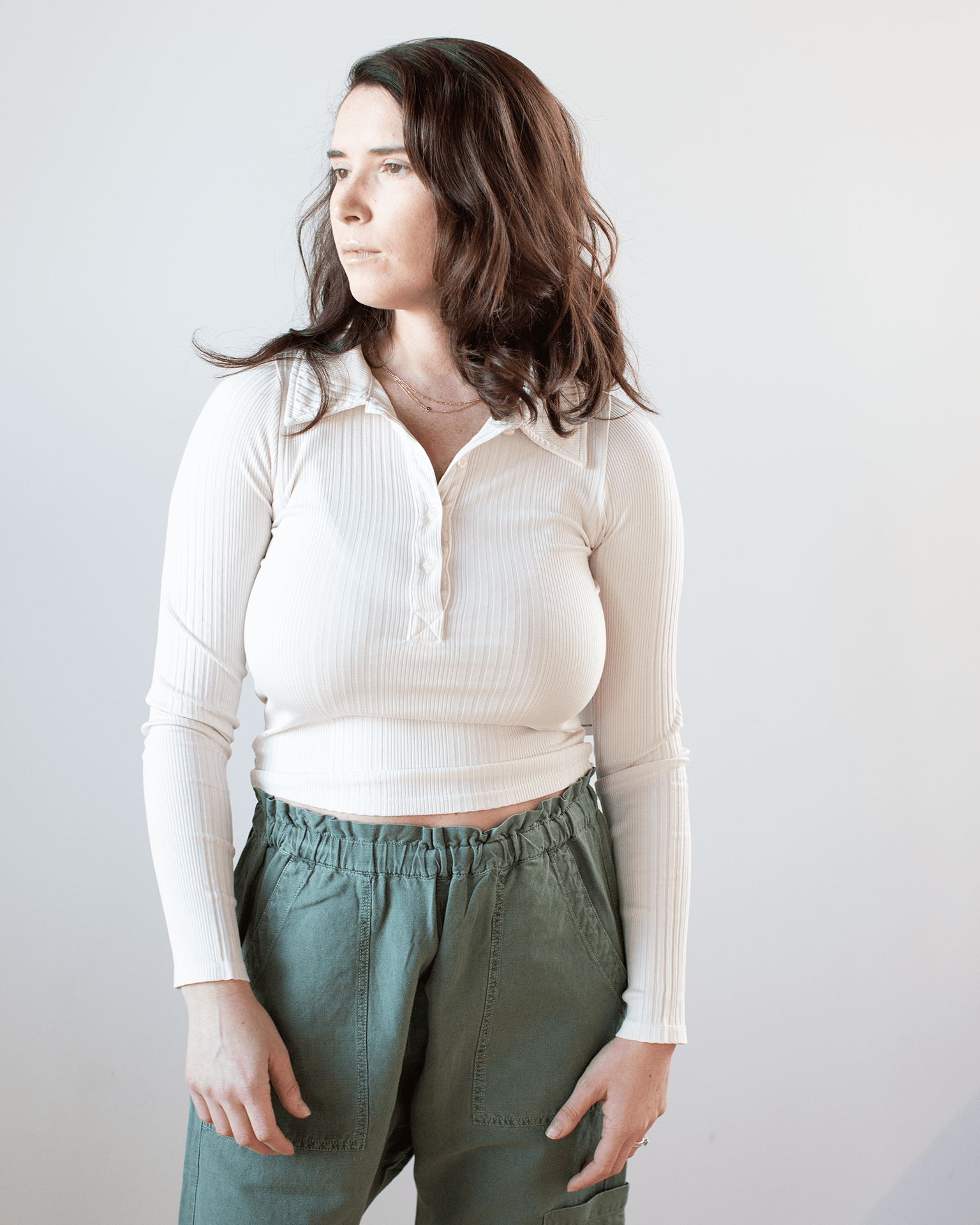 NSF Ali Fitted L/S Rib Polo in Ivory