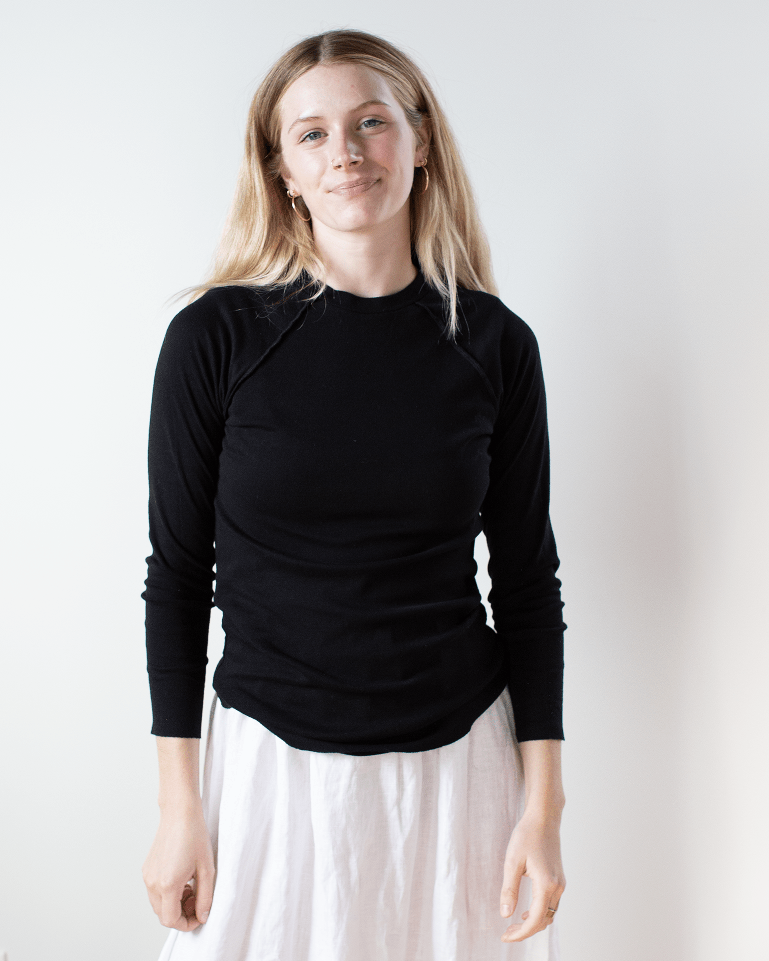 NSF Aria Fitted Rib Raglan Crew T in Black