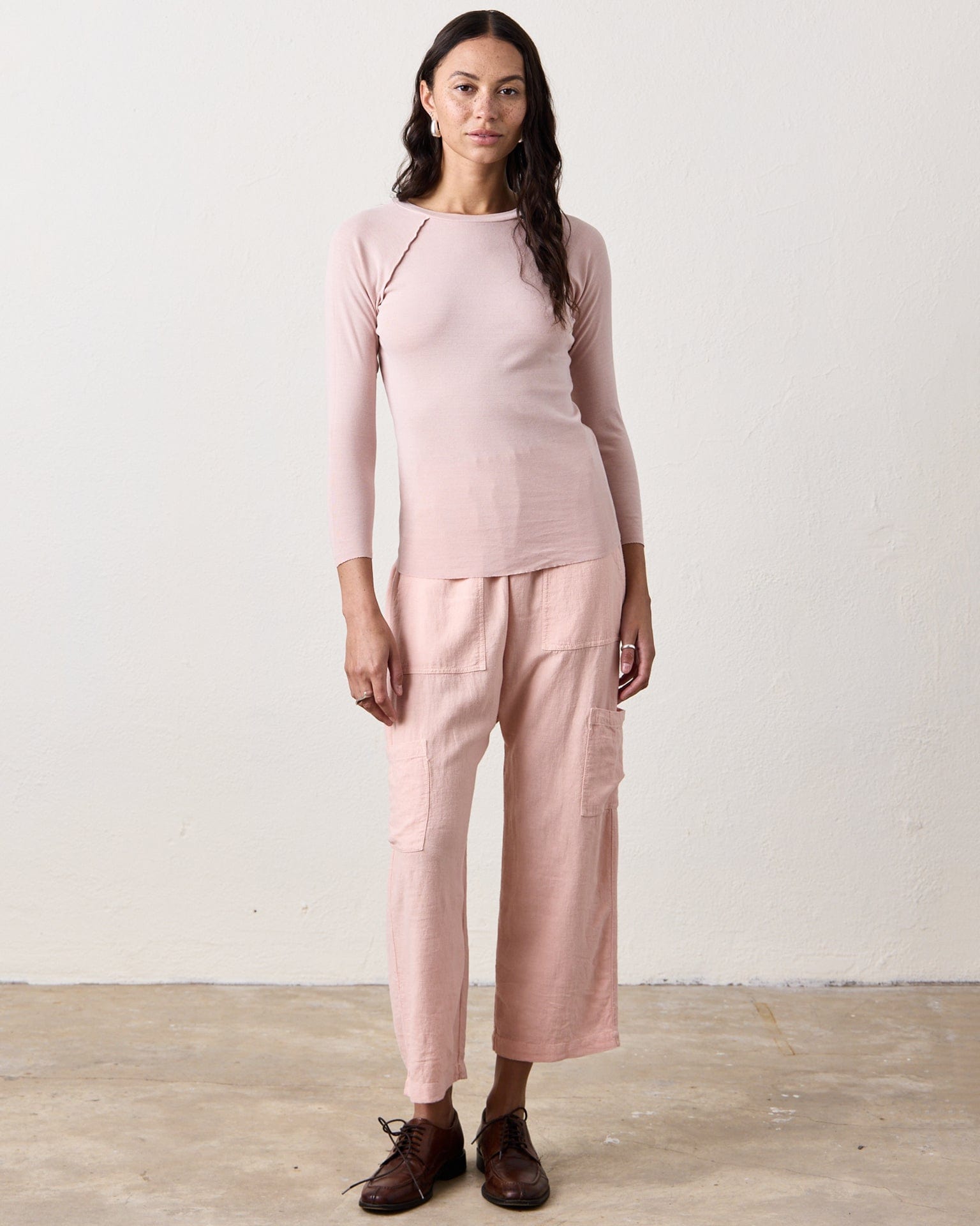 NSF Aria Fitted Rib Raglan Crew T in Rosy