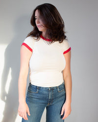 NSF Bodhi Shrunken Ringer T in Ivory/Red