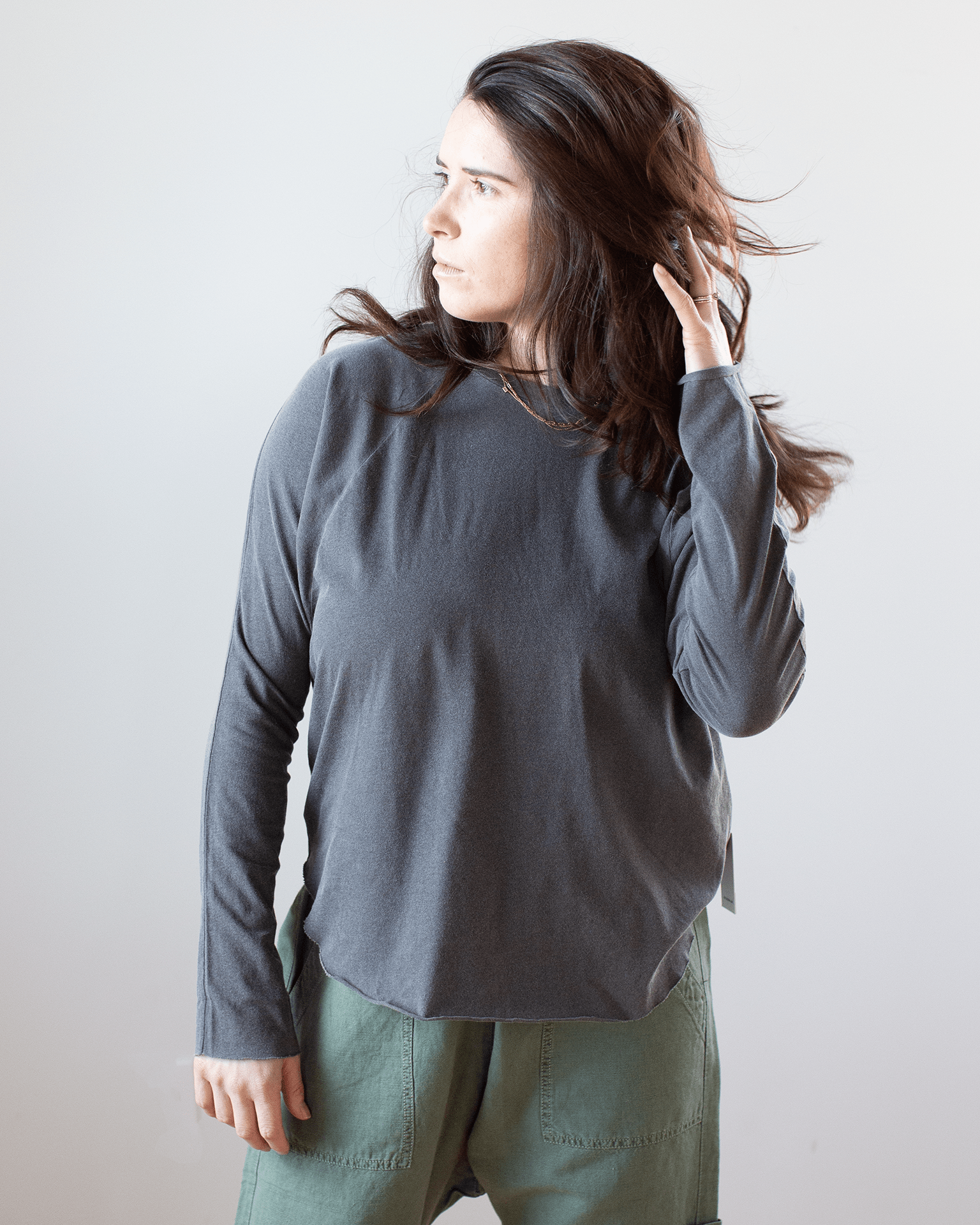 NSF Brock L/S Raglan Crew T in Faded Black