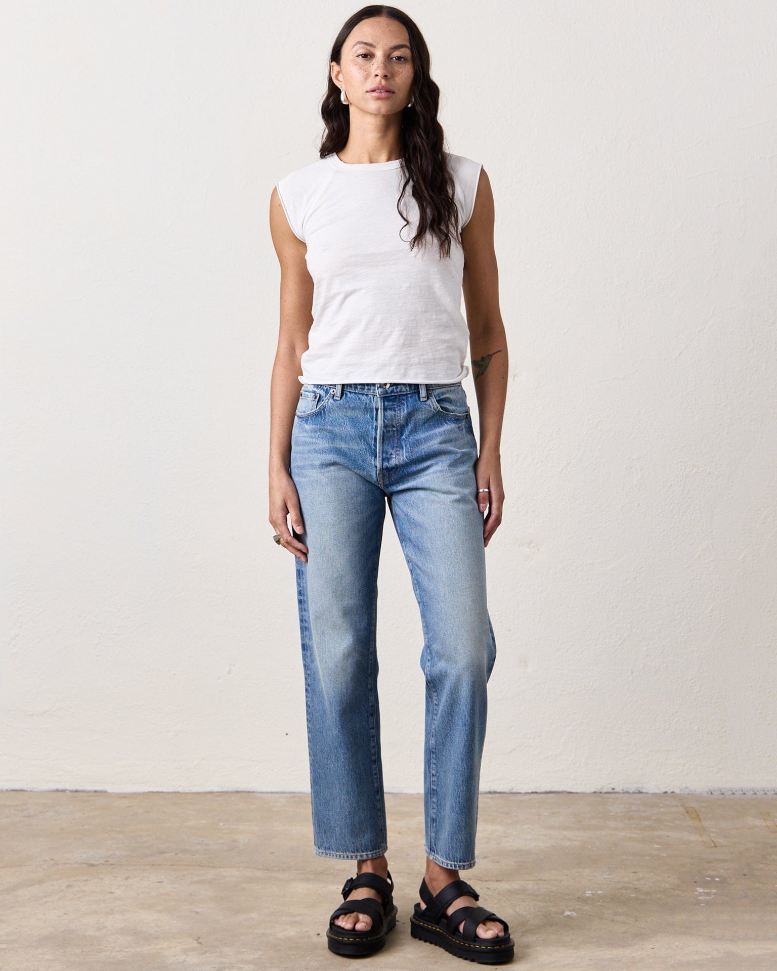 NSF Chloe Fitted Raglan Muscle T in Chalk